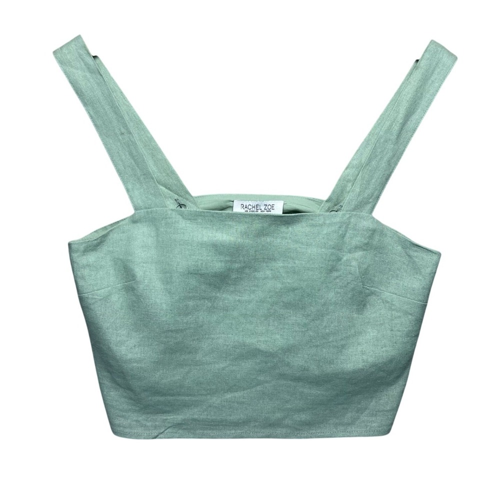 Rachel Zoe Square Neck Crop Top Linen Blend Sage Green Tank Style Boho Chic XS